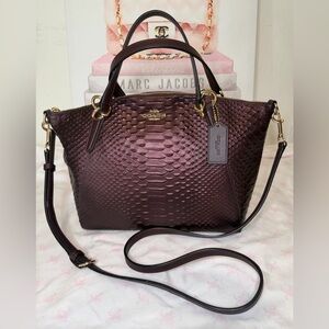 Coach Small Kelsey Satchel Oxblood metallic snake embossed leather G1848-F39779
